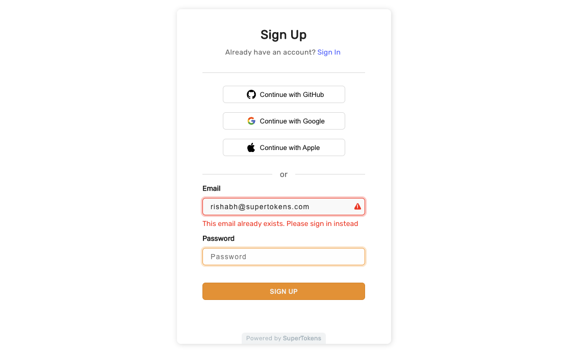 Sign up form field error UI